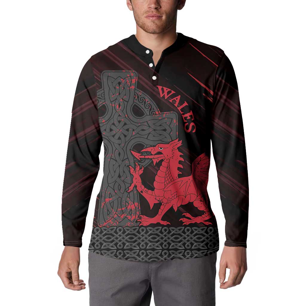Wales Button Sweatshirt Celtic Cross Welsh Red Dragon - Wonder Print Shop