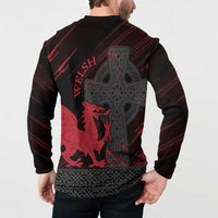 Wales Button Sweatshirt Celtic Cross Welsh Red Dragon - Wonder Print Shop