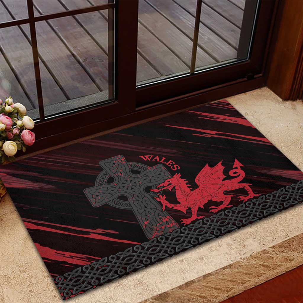 Wales Rubber Doormat Celtic Cross Welsh Red Dragon - Wonder Print Shop