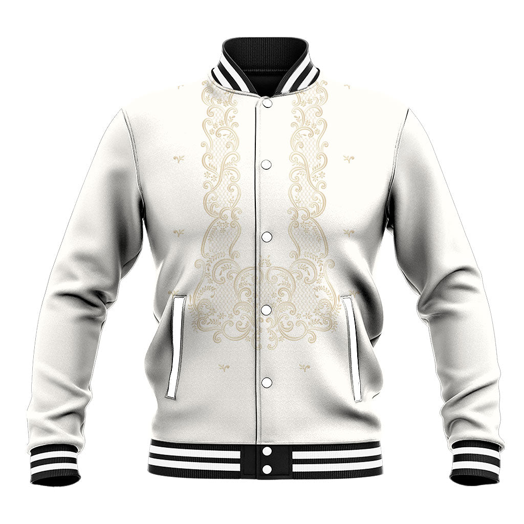 Philippines National Costume Baseball Jacket Barong Tagalog Inspired Ivory White Color