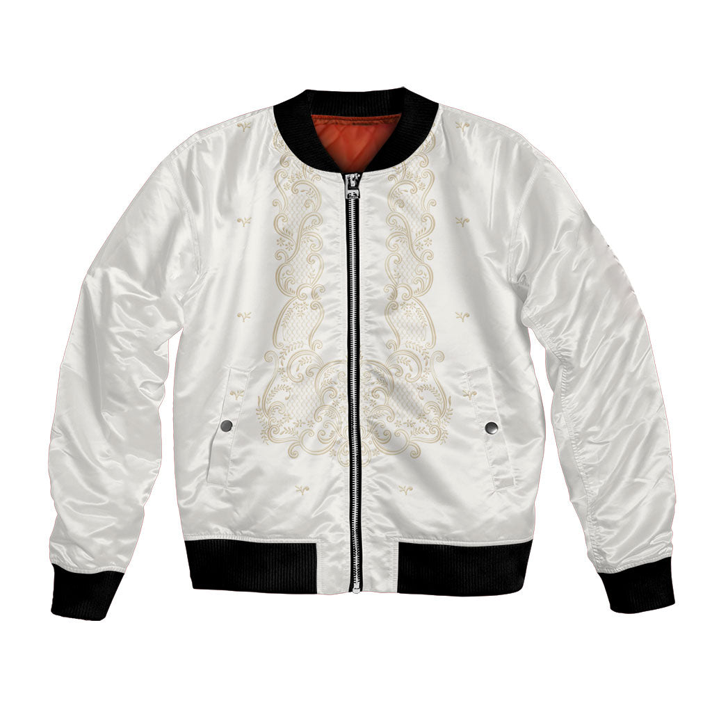 Philippines National Costume Bomber Jacket Barong Tagalog Inspired Ivory White Color