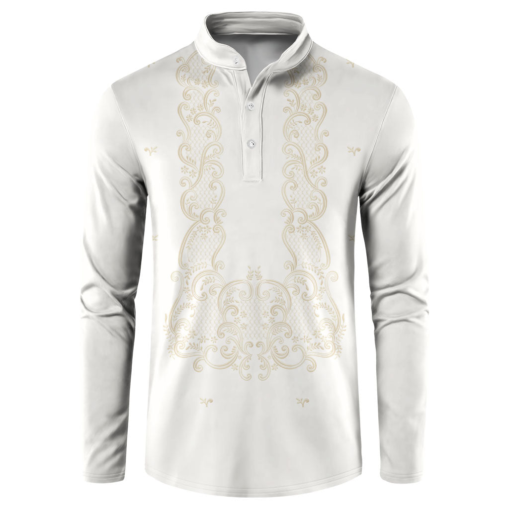 Philippines National Costume Button Sweatshirt Barong Tagalog Inspired Ivory White Color