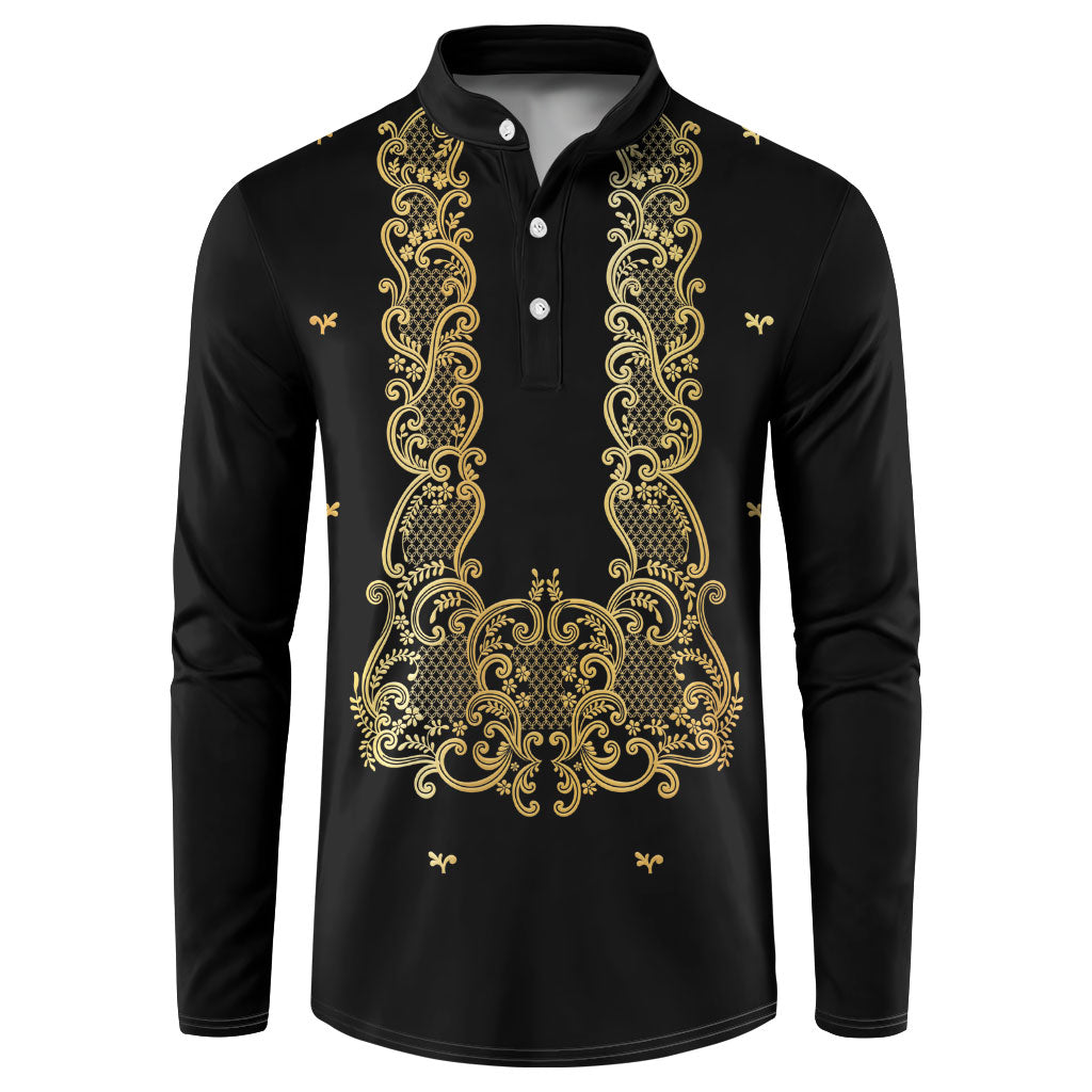 Philippines National Costume Button Sweatshirt Barong Tagalog Inspired Black Color