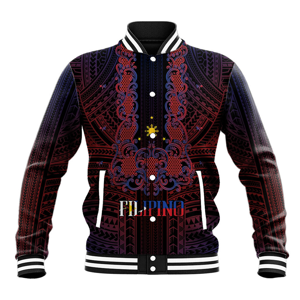 Filipino Barong Tagalog Inspired Personalised Baseball Jacket Mabuhay Philippines Festival Polynesian Pattern