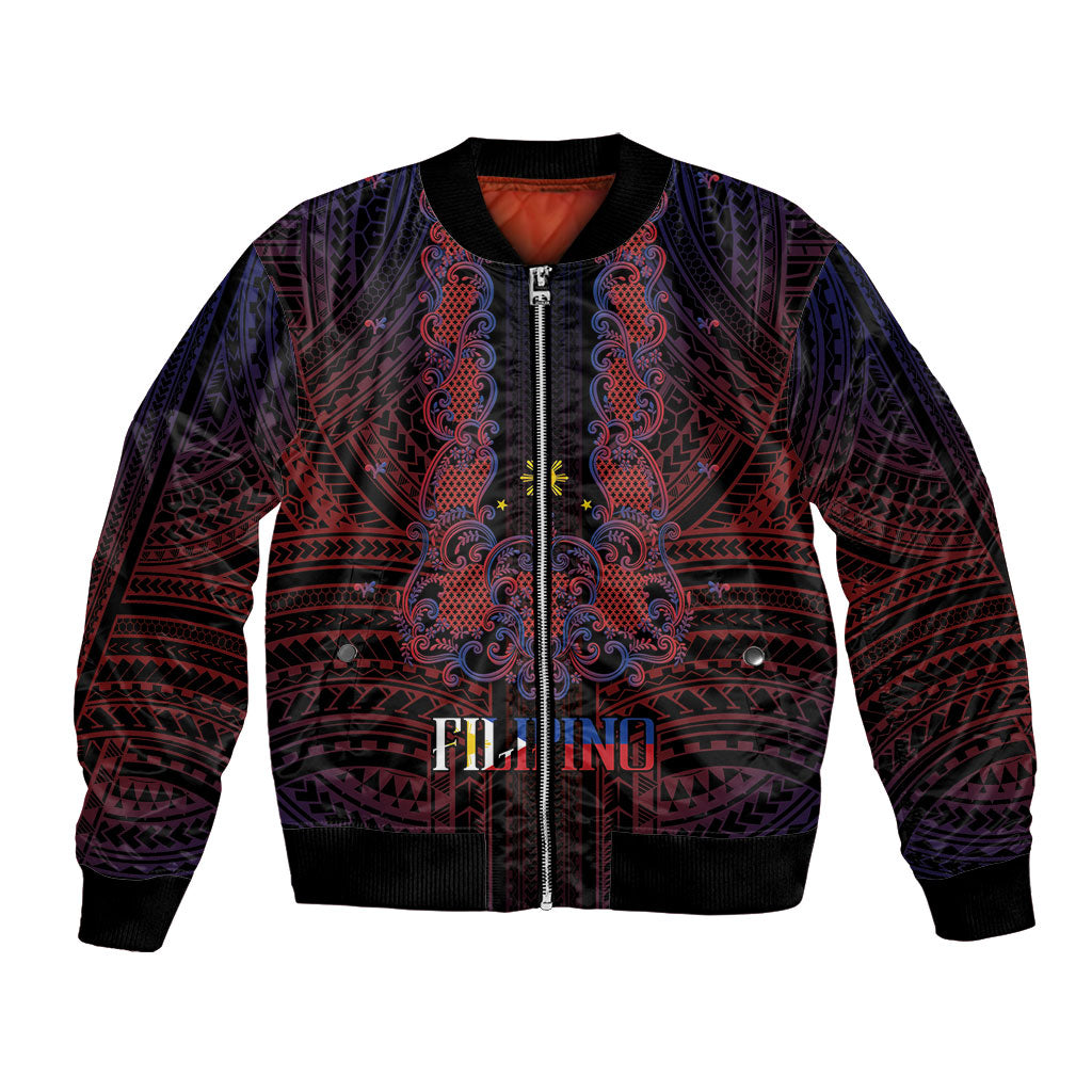 Filipino Barong Tagalog Inspired Personalised Bomber Jacket Mabuhay Philippines Festival Polynesian Pattern