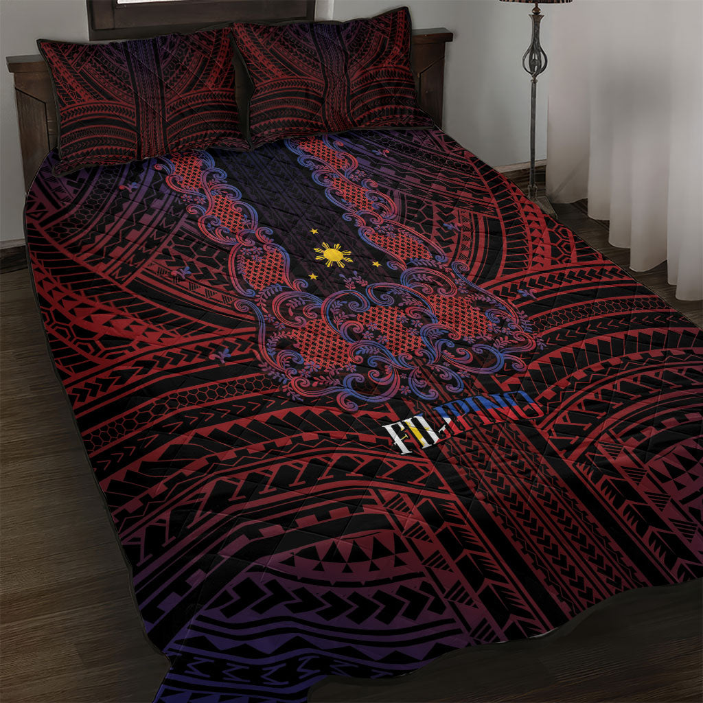 Filipino Barong Tagalog Inspired Quilt Bed Set Mabuhay Philippines Festival Polynesian Pattern
