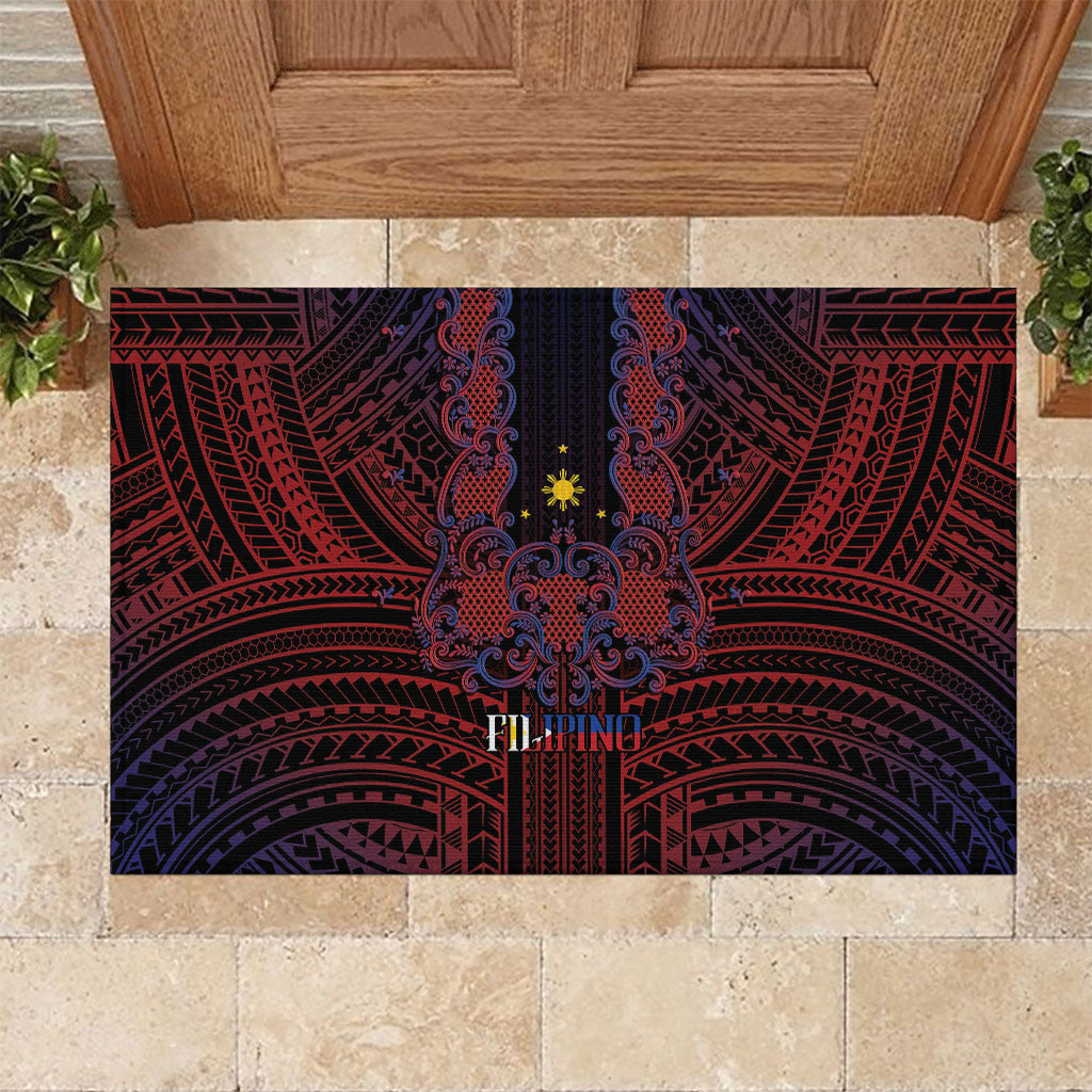 Filipino Barong Tagalog Inspired Rubber Doormat Mabuhay Philippines Festival Polynesian Pattern