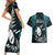 New Zealand Silver Fern Rugby Couples Matching Short Sleeve Bodycon Dress and Hawaiian Shirt Aotearoa All Black Dabbing Ball With Maori Paua Shell - Wonder Print Shop