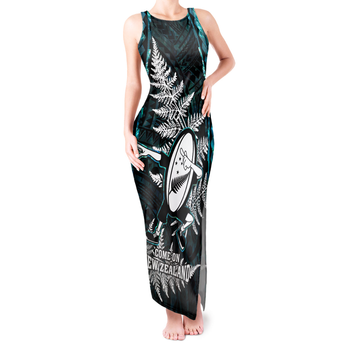 new-zealand-silver-fern-rugby-tank-maxi-dress-aotearoa-all-black-dabbing-ball-with-maori-paua-shell