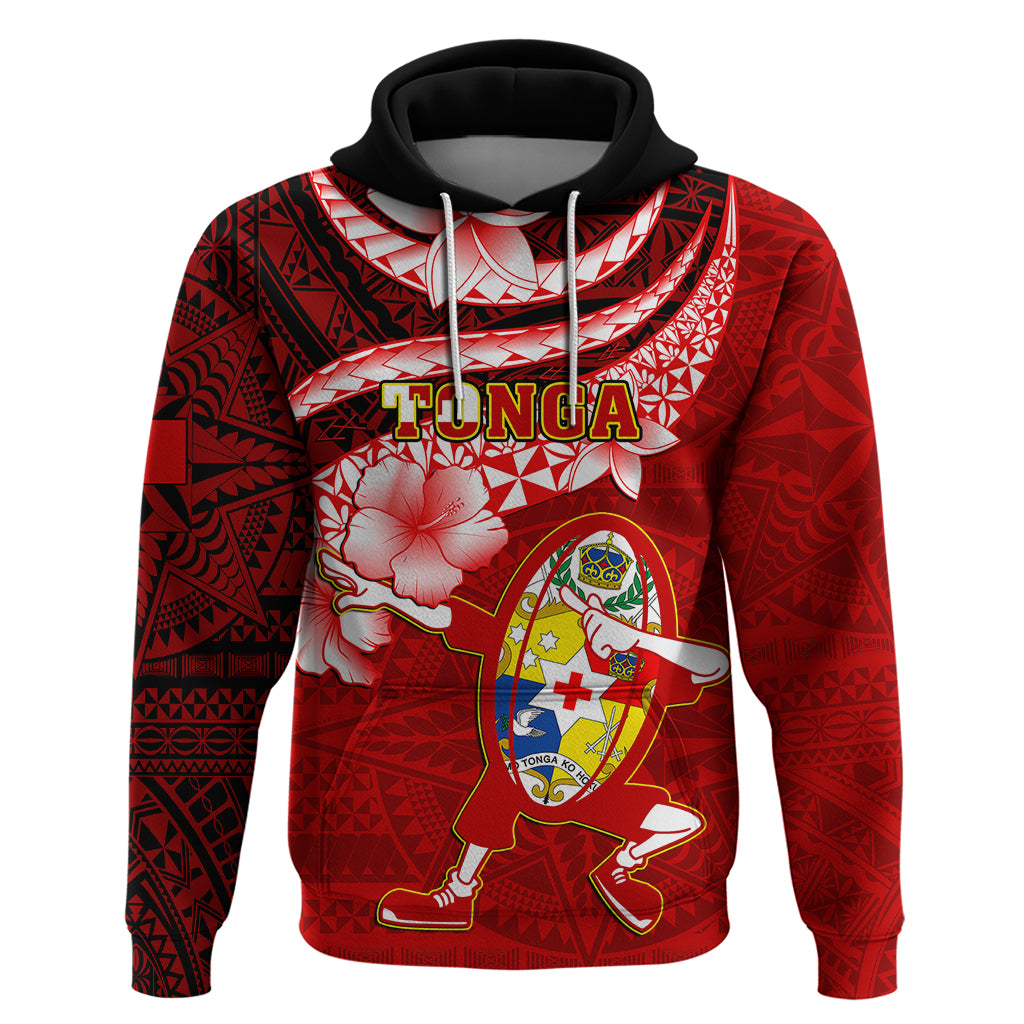 Tonga Rugby Hoodie Ikale Tahi Tongan Ngatu Pattern With Dabbing Ball - Wonder Print Shop