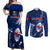 Samoa Rugby Couples Matching Off Shoulder Maxi Dress and Long Sleeve Button Shirts Manu Samoa Ula Fala Dabbing Ball Polynesian Blue Version - Wonder Print Shop