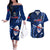 Samoa Rugby Couples Matching Off The Shoulder Long Sleeve Dress and Hawaiian Shirt Manu Samoa Ula Fala Dabbing Ball Polynesian Blue Version - Wonder Print Shop