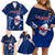 Samoa Rugby Family Matching Off Shoulder Short Dress and Hawaiian Shirt Manu Samoa Ula Fala Dabbing Ball Polynesian Blue Version - Wonder Print Shop