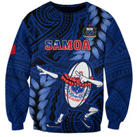 Blue unisex rugby sweatshirt with Samoa graphic and dabbing player front