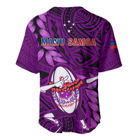 Purple rugby baseball jersey back with MANU SAMOA text and large graphic