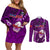 Samoa Rugby Couples Matching Off Shoulder Short Dress and Long Sleeve Button Shirts Manu Samoa Ula Fala Dabbing Ball Polynesian Purple Version - Wonder Print Shop