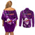 Samoa Rugby Couples Matching Off Shoulder Short Dress and Long Sleeve Button Shirts Manu Samoa Ula Fala Dabbing Ball Polynesian Purple Version - Wonder Print Shop