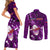 Samoa Rugby Couples Matching Short Sleeve Bodycon Dress and Long Sleeve Button Shirts Manu Samoa Ula Fala Dabbing Ball Polynesian Purple Version - Wonder Print Shop