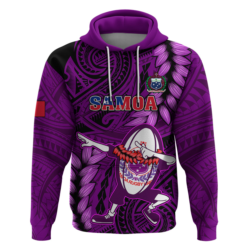 Samoa Rugby Hoodie Manu Samoa Ula Fala Dabbing Ball Polynesian Purple Version - Wonder Print Shop