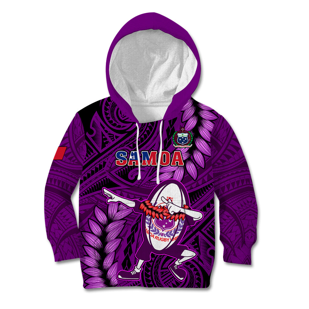 Samoa Rugby Kid Hoodie Manu Samoa Ula Fala Dabbing Ball Polynesian Purple Version - Wonder Print Shop