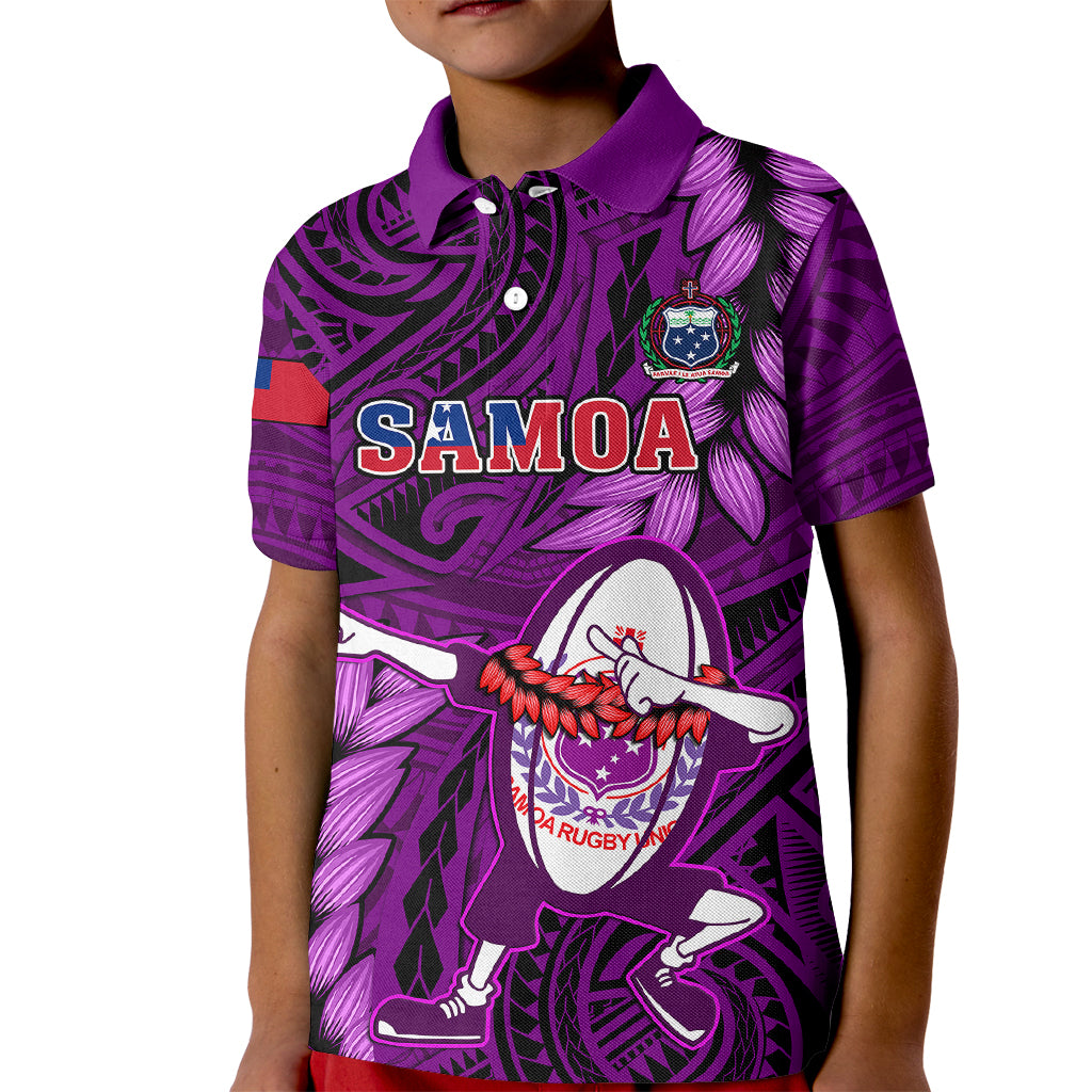 Samoa Rugby Kid Polo Shirt Manu Samoa Ula Fala Dabbing Ball Polynesian Purple Version - Wonder Print Shop