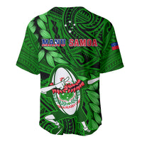 Green Manu Samoa rugby jersey back view with leaf graphics, star badge, large MANU SAMOA text