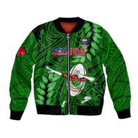 Green bomber jacket with full-zip, ribbed trim, Samoa text and rugby dabbing graphic
