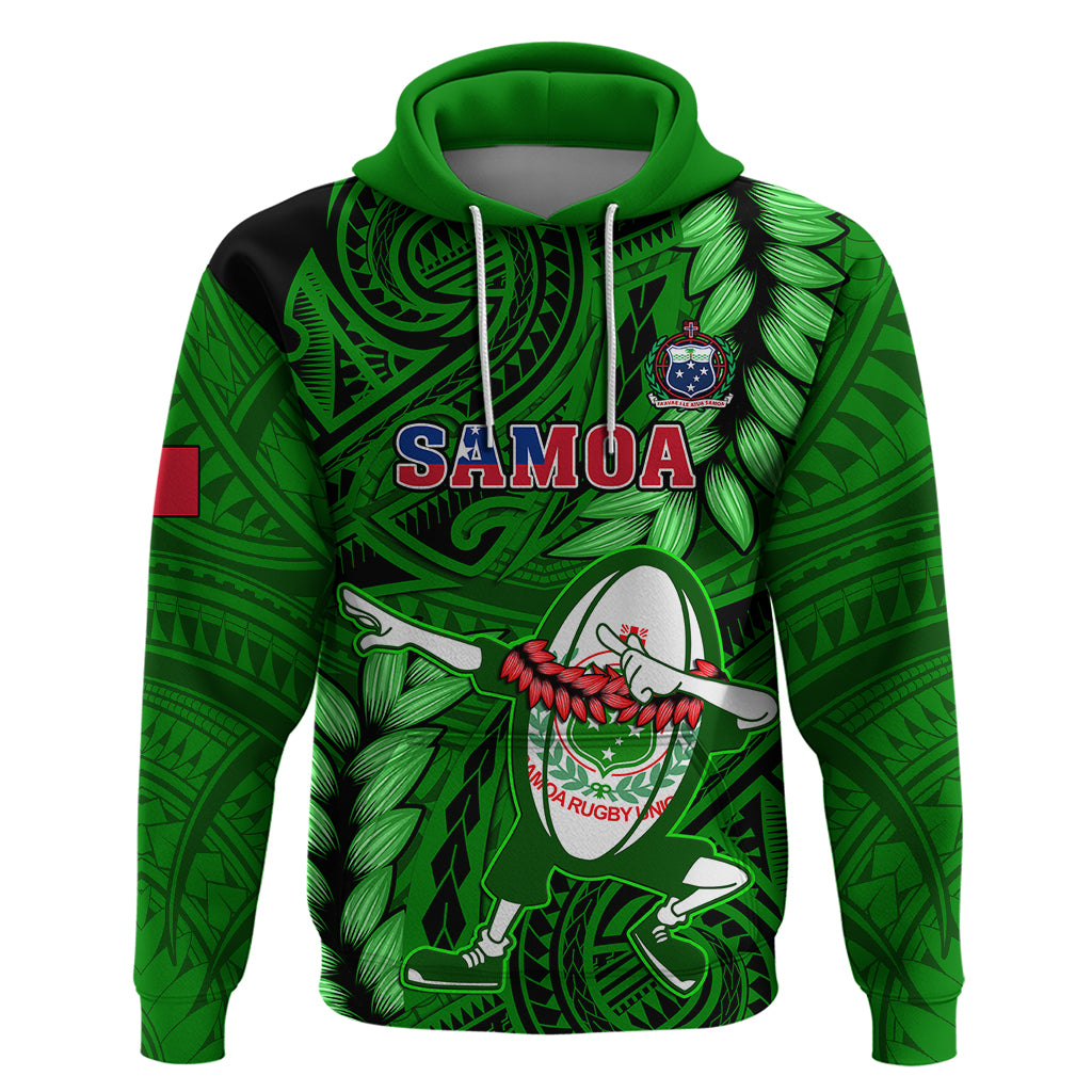 Samoa Rugby Hoodie Manu Samoa Ula Fala Dabbing Ball Polynesian Green Version - Wonder Print Shop