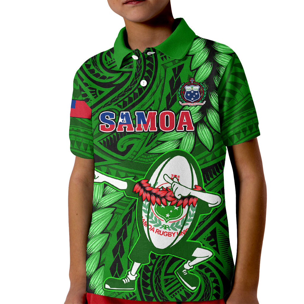 Samoa Rugby Kid Polo Shirt Manu Samoa Ula Fala Dabbing Ball Polynesian Green Version - Wonder Print Shop