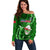 Samoa Rugby Off Shoulder Sweater Manu Samoa Ula Fala Dabbing Ball Polynesian Green Version - Wonder Print Shop