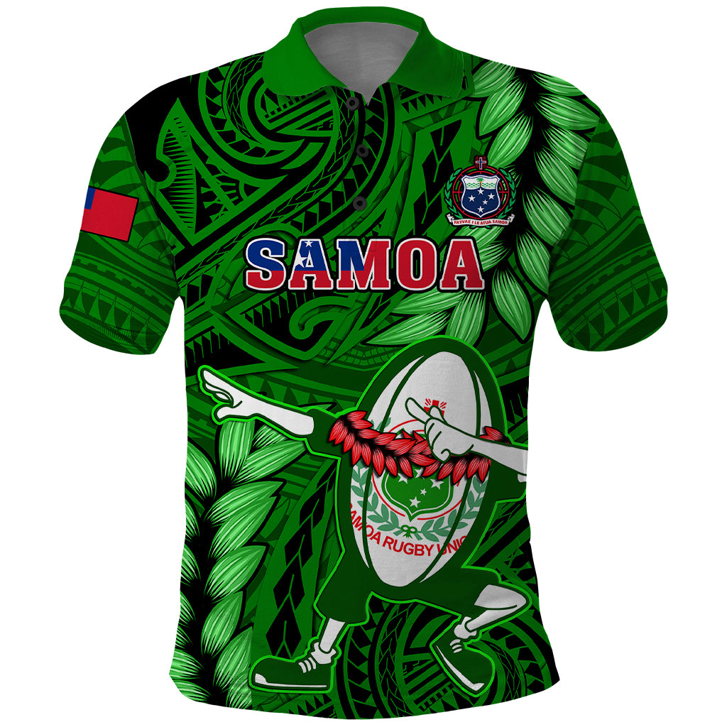 Samoa Rugby Polo Shirt Manu Samoa Ula Fala Dabbing Ball Polynesian Green Version - Wonder Print Shop