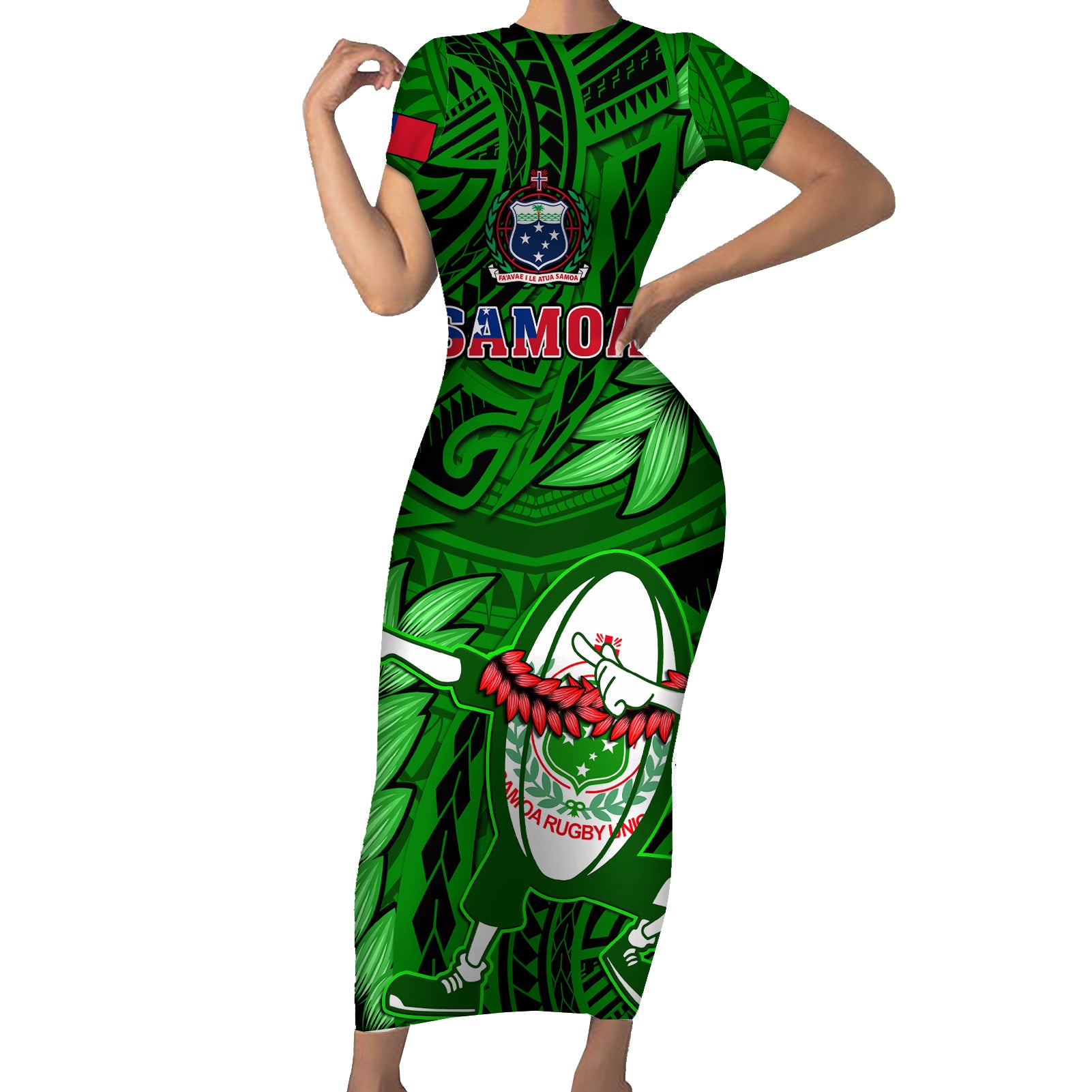 samoa-rugby-short-sleeve-bodycon-dress-manu-samoa-ula-fala-dabbing-ball-polynesian-blue-version