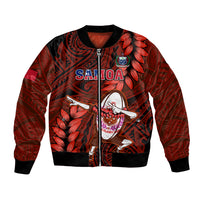 Red unisex rugby bomber jacket with front zipper and Samoa graphic on chest