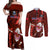 Samoa Rugby Couples Matching Off Shoulder Maxi Dress and Long Sleeve Button Shirts Manu Samoa Ula Fala Dabbing Ball Polynesian Red Version - Wonder Print Shop