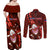 Samoa Rugby Couples Matching Off Shoulder Maxi Dress and Long Sleeve Button Shirts Manu Samoa Ula Fala Dabbing Ball Polynesian Red Version - Wonder Print Shop