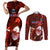 Samoa Rugby Couples Matching Short Sleeve Bodycon Dress and Long Sleeve Button Shirts Manu Samoa Ula Fala Dabbing Ball Polynesian Red Version - Wonder Print Shop