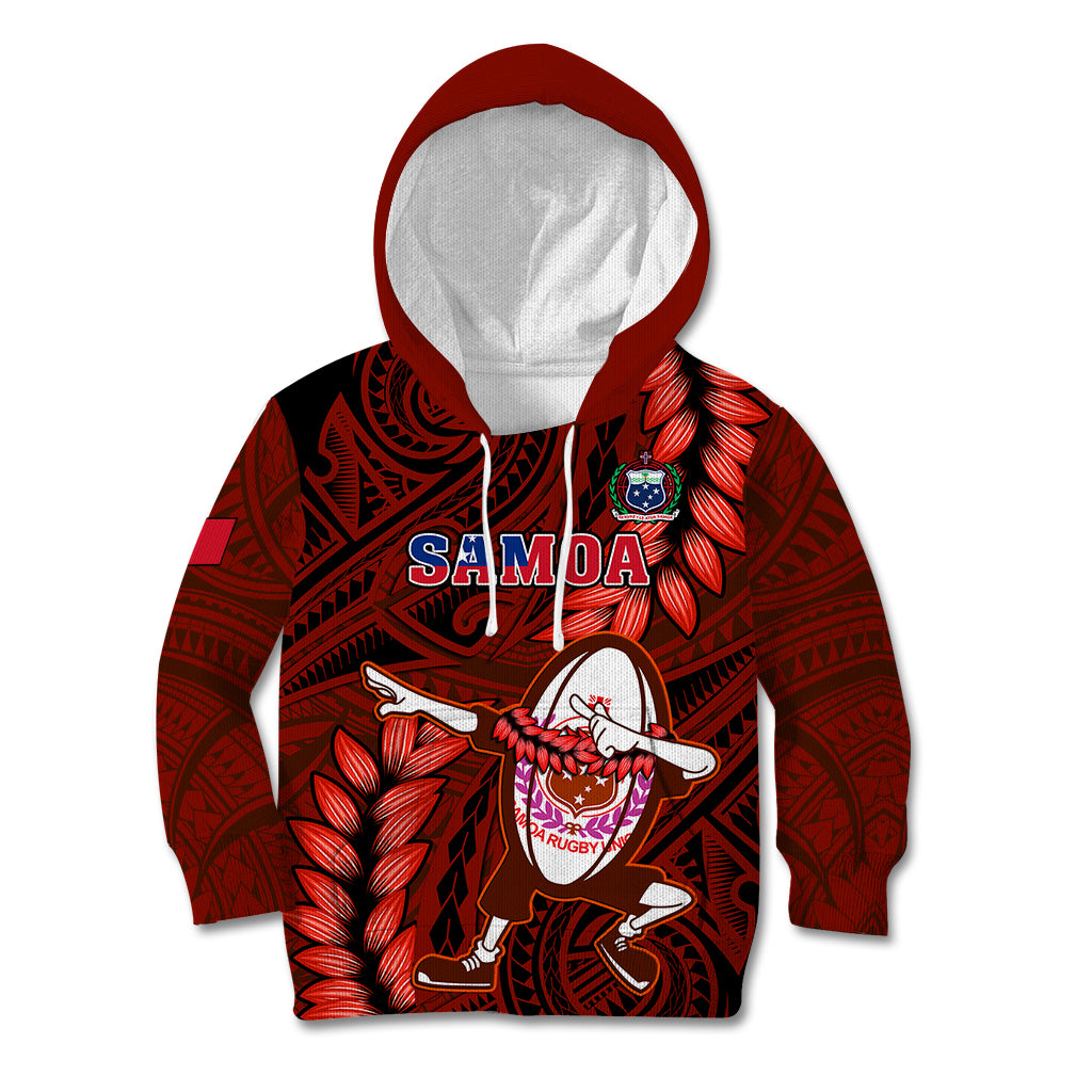 Samoa Rugby Kid Hoodie Manu Samoa Ula Fala Dabbing Ball Polynesian Red Version - Wonder Print Shop