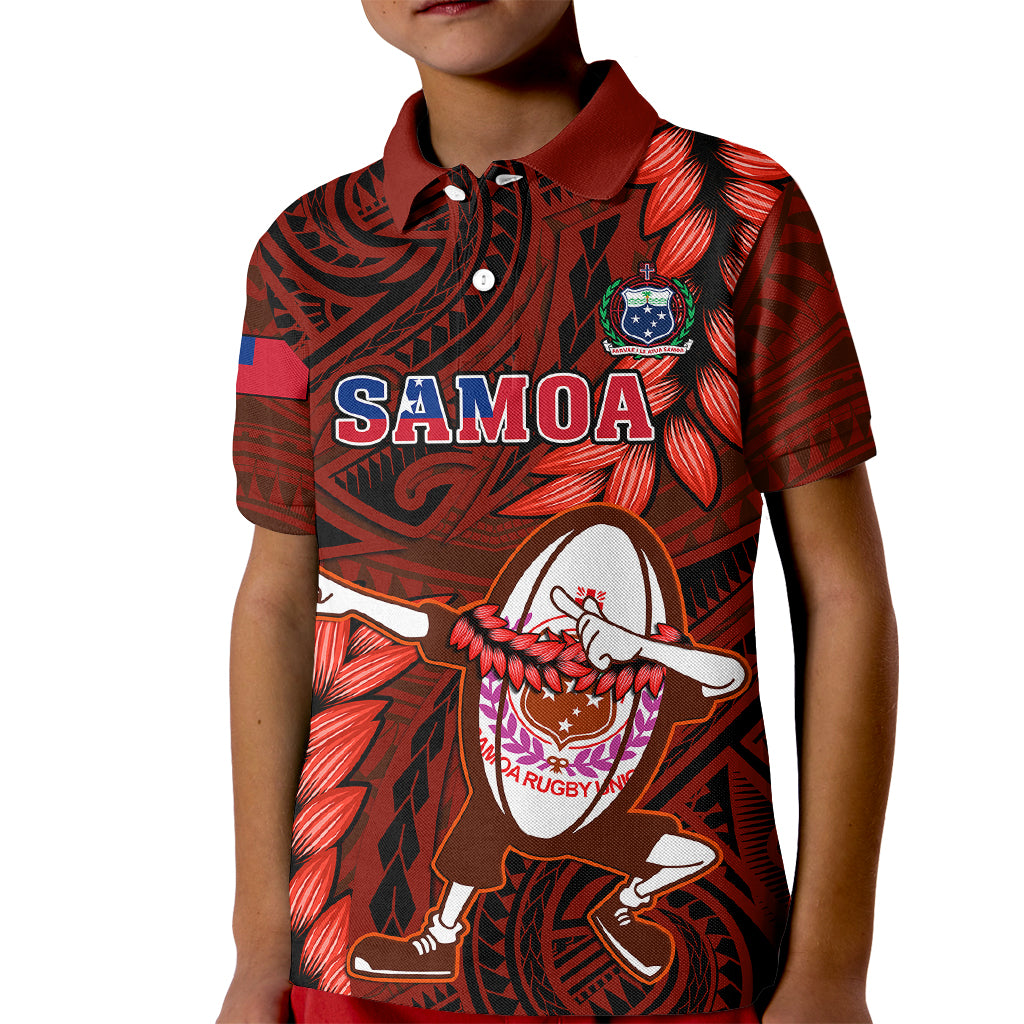 Samoa Rugby Kid Polo Shirt Manu Samoa Ula Fala Dabbing Ball Polynesian Red Version - Wonder Print Shop