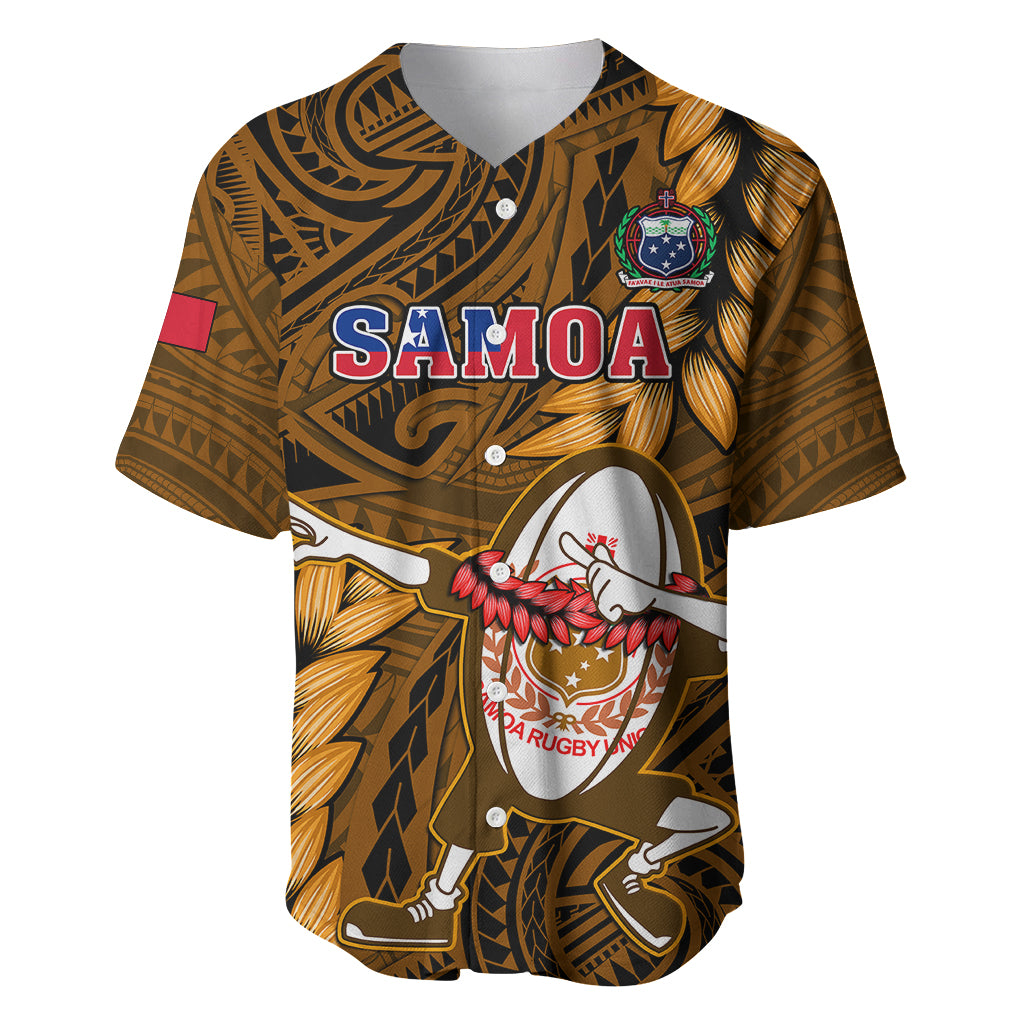 Samoa Rugby Baseball Jersey Manu Samoa Ula Fala Dabbing Ball Polynesian Gold Version - Wonder Print Shop