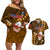 Samoa Rugby Couples Matching Off Shoulder Short Dress and Hawaiian Shirt Manu Samoa Ula Fala Dabbing Ball Polynesian Gold Version - Wonder Print Shop