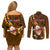 Samoa Rugby Couples Matching Off Shoulder Short Dress and Long Sleeve Button Shirts Manu Samoa Ula Fala Dabbing Ball Polynesian Gold Version - Wonder Print Shop