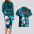 Samoa Rugby Couples Matching Long Sleeve Bodycon Dress and Hawaiian Shirt Manu Samoa Ula Fala Dabbing Ball Polynesian Turquoise Version - Wonder Print Shop