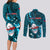 Samoa Rugby Couples Matching Long Sleeve Bodycon Dress and Long Sleeve Button Shirts Manu Samoa Ula Fala Dabbing Ball Polynesian Turquoise Version - Wonder Print Shop