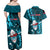 Samoa Rugby Couples Matching Off Shoulder Maxi Dress and Hawaiian Shirt Manu Samoa Ula Fala Dabbing Ball Polynesian Turquoise Version - Wonder Print Shop