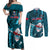 Samoa Rugby Couples Matching Off Shoulder Maxi Dress and Long Sleeve Button Shirts Manu Samoa Ula Fala Dabbing Ball Polynesian Turquoise Version - Wonder Print Shop