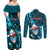 Samoa Rugby Couples Matching Off Shoulder Maxi Dress and Long Sleeve Button Shirts Manu Samoa Ula Fala Dabbing Ball Polynesian Turquoise Version - Wonder Print Shop