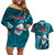 Samoa Rugby Couples Matching Off Shoulder Short Dress and Hawaiian Shirt Manu Samoa Ula Fala Dabbing Ball Polynesian Turquoise Version - Wonder Print Shop