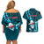 Samoa Rugby Couples Matching Off Shoulder Short Dress and Hawaiian Shirt Manu Samoa Ula Fala Dabbing Ball Polynesian Turquoise Version - Wonder Print Shop