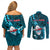 Samoa Rugby Couples Matching Off Shoulder Short Dress and Long Sleeve Button Shirts Manu Samoa Ula Fala Dabbing Ball Polynesian Turquoise Version - Wonder Print Shop