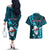 Samoa Rugby Couples Matching Off The Shoulder Long Sleeve Dress and Hawaiian Shirt Manu Samoa Ula Fala Dabbing Ball Polynesian Turquoise Version - Wonder Print Shop